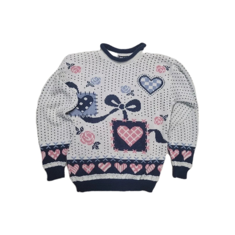 Vintage Girls Sweater 8-10 Knit Hearts Gitano
